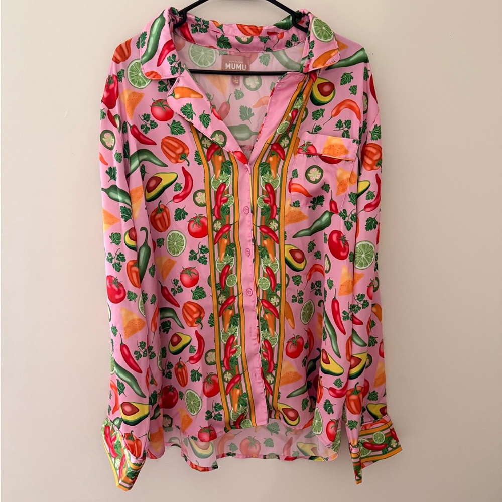 Vibrant Pink Vegetable Print Women's PJs